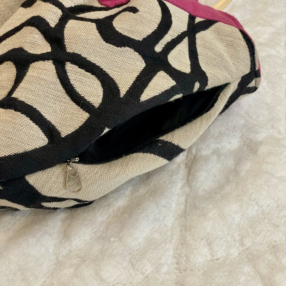 One-of-a-Kind 1154 Lill Studio Handbag Pink & Black Swirl Design w/Wood Handles - Picture 6 of 6